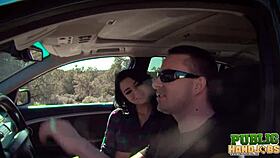 Ashton Haze Teases Pierced Nipples in Desert Public Handjob Cumshot