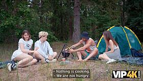 Shy russian teens and couples lick asses then swap partners in forest orgy