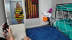 thick blonde kallie taylor sneaks in halloween sex with rough doggystyle bts