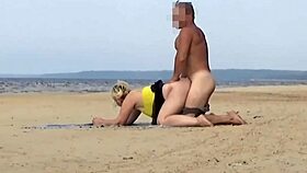 Wild blonde milf bends over beach skirt up for public doggystyle gaping