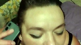 Talking To Her Boyfriend While Sucking Another Man's Cock!