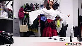 Stunning gypsy milf thief seized and pounded in hidden backroom