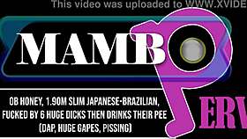oh honey, slim japanese-brazilian fucked by six huge dicks and drank their pee
