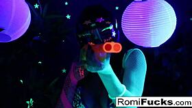 Romi Rain and Dani Daniels heat up black-light lesbian pussy play