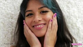 HORNY BRUNETTE TEEN SWALLOWS CUM