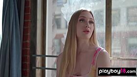 Hot blonde teen 18+ emma starletto stripping and fingering her juicy pussy