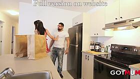 busty milf bent over counter roughly fucked by neighbor