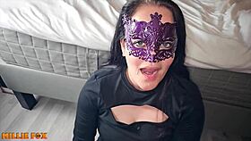 amateur milf gets her tongue covered in cum and swallows it all