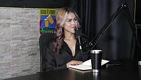 vicky surprises in sheer red during steamy bisexual group play