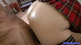 stockinged milf gets spitroasted by trio