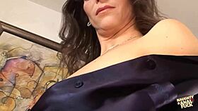 brunette milf with saggy tits bends for anal doggystyle cumshot