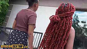 hot ebony babes deepthroated and doggystyled by huge white cock threesome