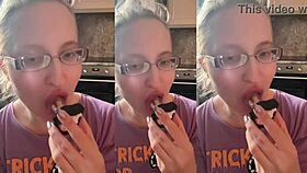 Vampire asmr glasses fetish with teasing lollipop sucking play