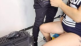 brazilian brunette shows fat ass to tech—wanna fuck her now?