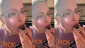 Vampire asmr glasses fetish with teasing lollipop sucking play