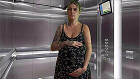 Pregnant neighbor gags on monster cock deepthroat in elevator cum blast.