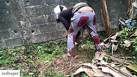 Horny babe takes deep doggy on ranch with stud