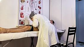 Patient gets uncontrollably hard facing nurse during full exam