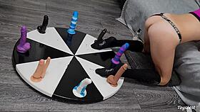 Petite Teen Rides Huge Dildos On Wheel For Intense Orgasm Win