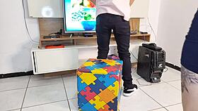 brazilian brunette shows fat ass to tech—wanna fuck her now?