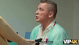 Vip4k. Doctor gropes czech wife's big tits during exam then hardcore fucks her pussy while husband watches