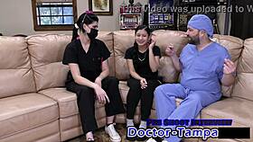 dr tampa examines bratty latina cheerleader mya's shaved pussy up close