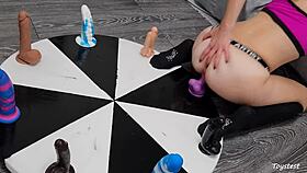 Petite Teen Rides Huge Dildos On Wheel For Intense Orgasm Win