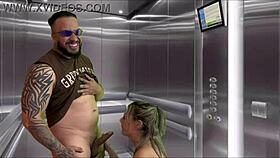 Pregnant neighbor gags on monster cock deepthroat in elevator cum blast.