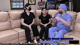 dr tampa examines bratty latina cheerleader mya's shaved pussy up close