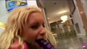 Blonde Slut Dildos Lesbian Friend to Explosive Orgasm