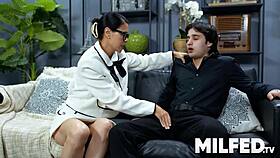 Milf eases young man's building sexual tension