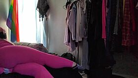 Chubby Girl Stretches Into Tight Pink Bodysuit