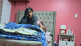 Colombian latina couple enjoys homemade fun alone at home