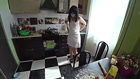 lesbian milfs mess kitchen with flour on big asses pov