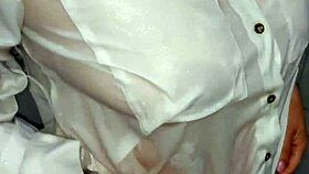 married woman in wet t-shirt enjoys shower intimacy