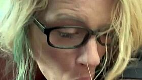 imagine this pretty glasses hooker slurping cum straight from cock in car