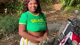 Helped hot stranger now pounding her in forest almost caught!