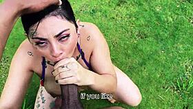 horny milf enm diamond sucks huge cock outdoors