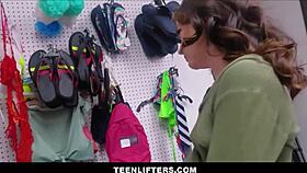 i can't believe this cute shoplifter got caught with her tiny feet exposed