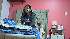 Colombian latina couple enjoys homemade fun alone at home