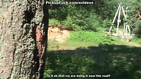 Pickup Beauty Gags on Cock by Roadside in Public Thrill