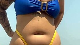 Taking the young virgin to my apartment and he falls hard for my swollen beach pussy flashing