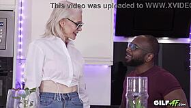 granny dives into her intense interracial session with power