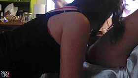 french slut in tight satin dress rims and blows before multi-position pounding