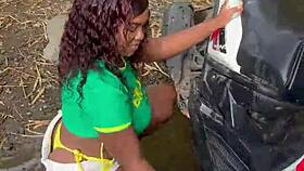 Helped hot stranger now pounding her in forest almost caught!