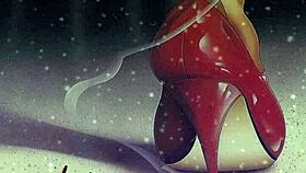 Red Haired Vintage Whore Anal Fucks Herself with Leather Gloves