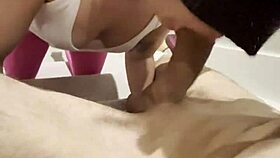 FITNESS GIRL DOMINATES WITH GYM STEPS DICKFLASH MONSTER COCK