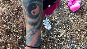 felicity feline sucks cock outdoors