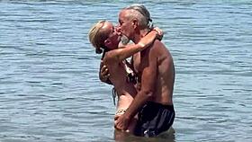 Our beach sex explodes with passionate kisses, deep blowjob, and hot cumshot on petite Spanish wife.