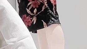 Skinny japanese college girl boldly teases feet legs and small tits in sexy one-piece solo